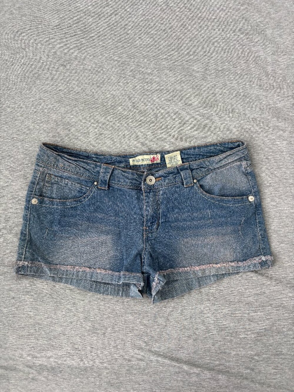 Paris Blues Low Rise Denim Shorts Womens 13 Blue Pink Tint Fray Hem